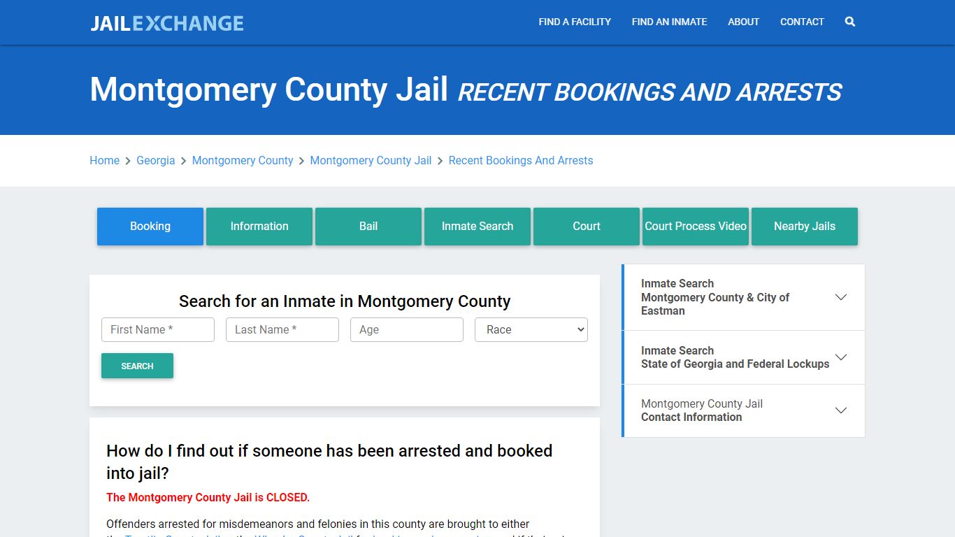 Montgomery County Jail GA Recent Arrests and Bookings